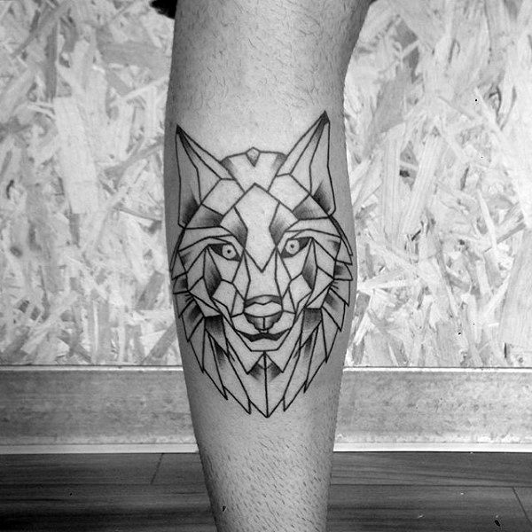 Creative Mens Geometric Wolf Leg Calf Tattoo