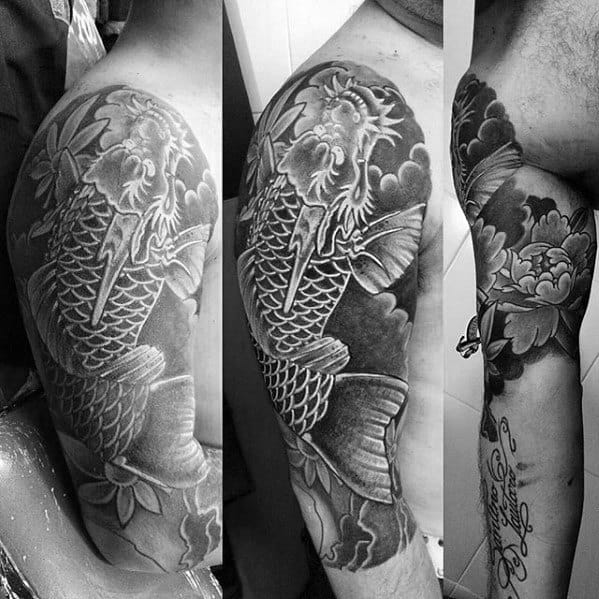 Creative Mens Koi Dragon Clouds Half Sleeve Japanese Tattoos