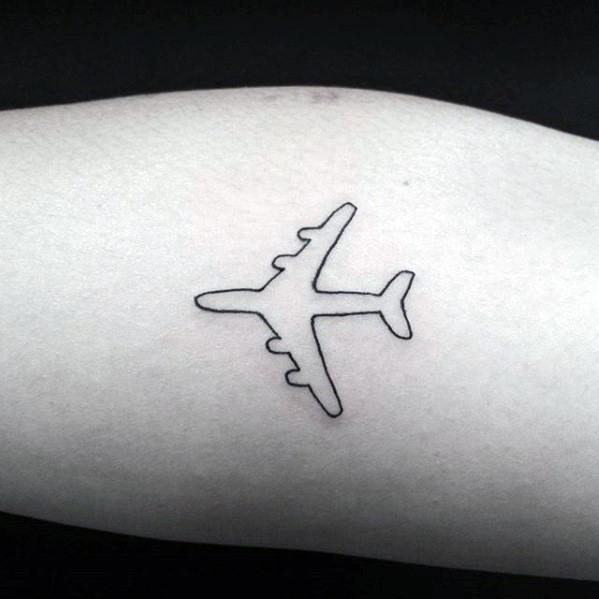 Creative Mens Small Airplane Outline Arm Tattoo