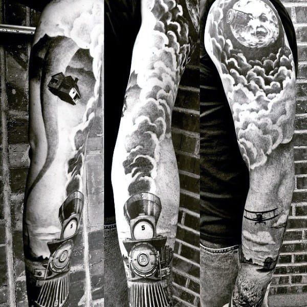 Creative Mens Train Tattoo Designs Full Sleeve