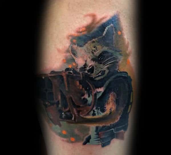 Creative Mobster Raccoon Watercolor Male Arm Tattoo
