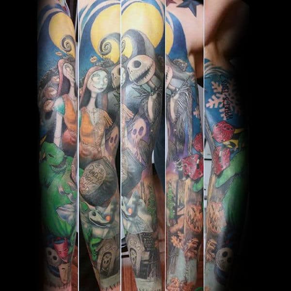 Creative Night Before Christmas Themed Sleeve Tattoo Designs For Men