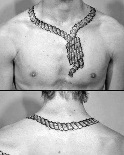 Creative Noose Guys Chest And Shoulder Tattoo Design