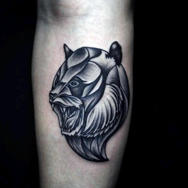 Creative Panda Shaded Mens Inner Forearm Tattoo