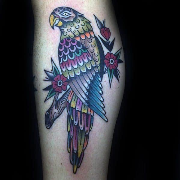 Creative Parrot Tattoos For Men Side Of Leg