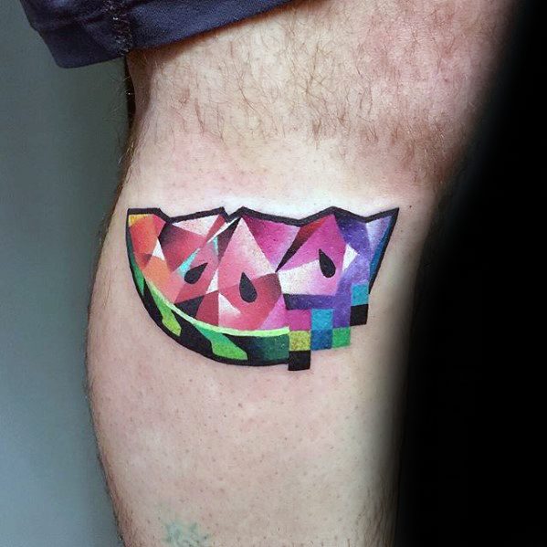 Creative Pixel Watermellon Leg Tattoos For Men