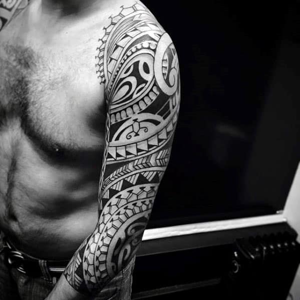 Creative Polynesian Guys Tribal Sleeve Tattoo Design Ideas