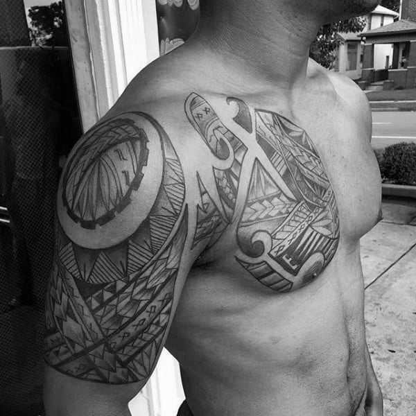 Creative Polynesian Male Chest Tattoos
