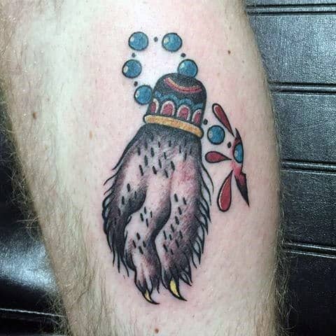 Creative Rabbit Foot Tattoos For Men On Side Of Leg
