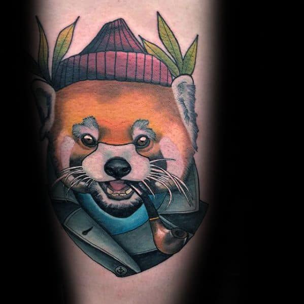 Creative Red Panda Tattoos For Men On Leg