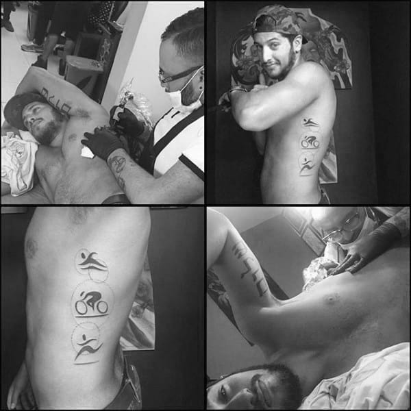 Creative Rib Cage Side Of Body Triathlon Running Tattoos For Men