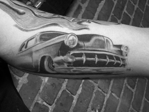 Creative Shaded Chevy Classic Car Arm Tattoos For Guys