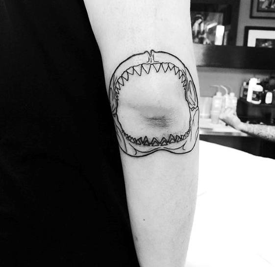 Creative Shark Jaw Outer Forearm Tattoo Design Ideas For Males