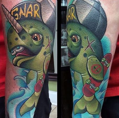 Creative Skateboard Cartoon Style Male Tattoo Watercolor