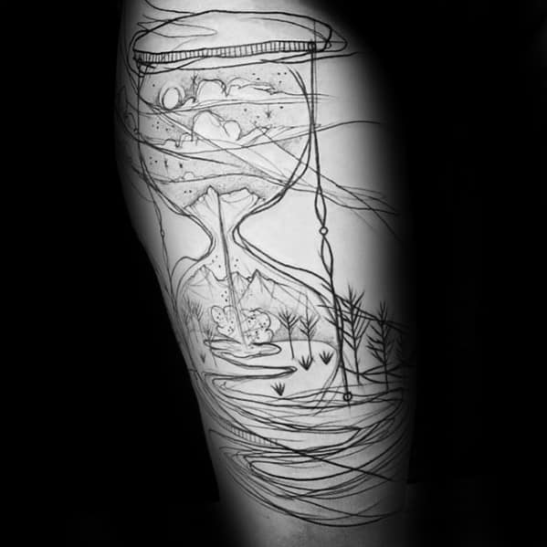 Creative Sketched Broken Hourglass Guys Arm Tattoos