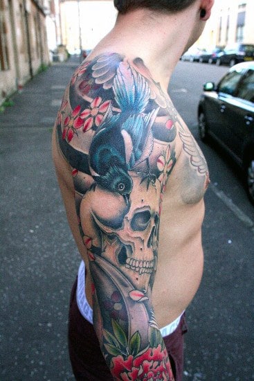 Creative Sleeve Japanese Skull Tattoo Ideas For Men
