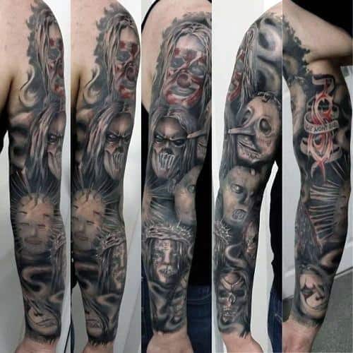 Creative Slipknot Themed Full Arm Sleeve Tattoos For Men