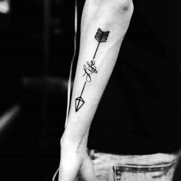 Creative Small Arrow Tattoos For Men On Side Of Outer Forearm