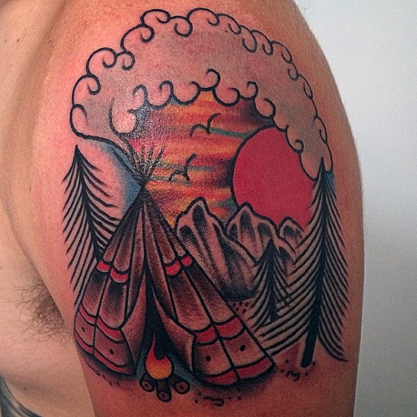 Creative Teepee Tattoos For Men On Upper Arm