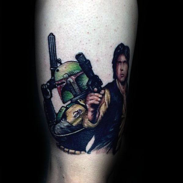 Creative Thigh Han Solo Tattoos For Men