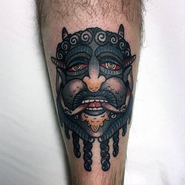 Creative Traditional Devil Male Leg Tattoos