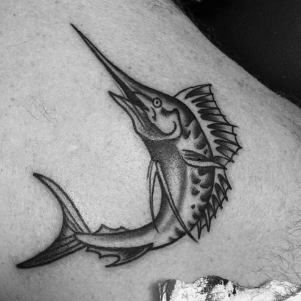 Creative Traditional Fish Shoulder Marlin Tattoos For Men