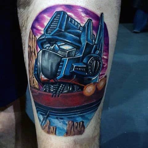 Creative Transformers Guys Thigh Tattoo