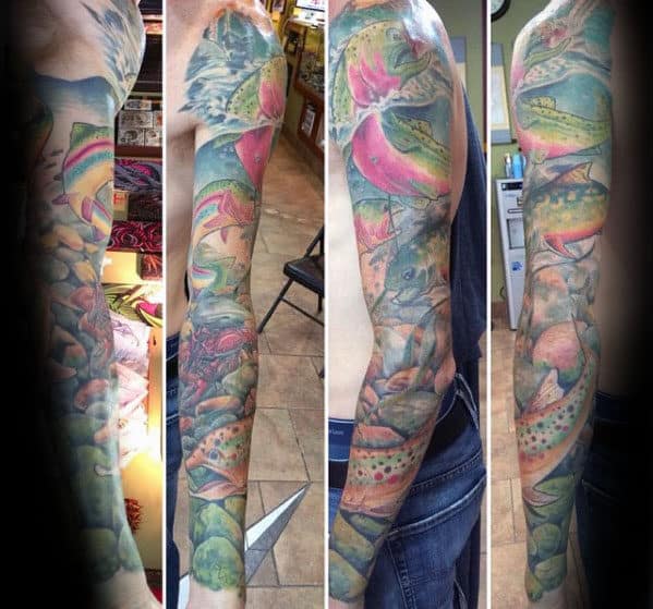 Creative Trout Male Fish Full Sleeve Tattoos