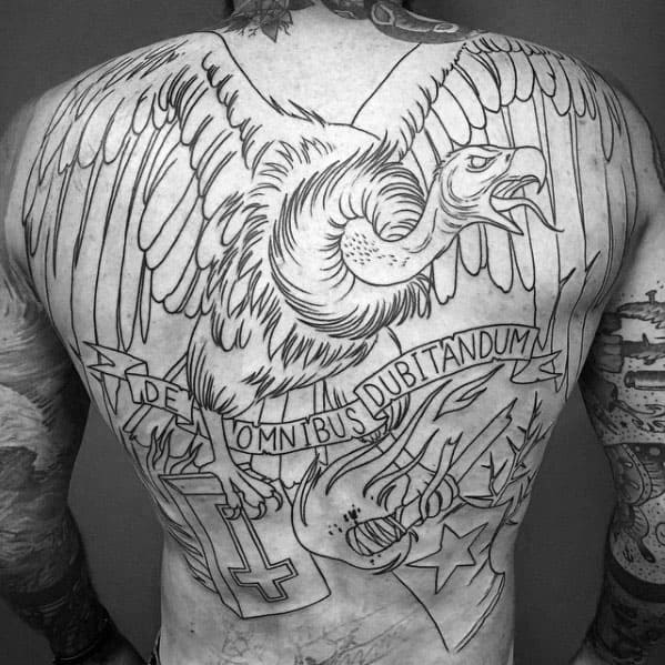 Creative Vulture Black Ink Outline Mens Full Back Tattoo Ideas