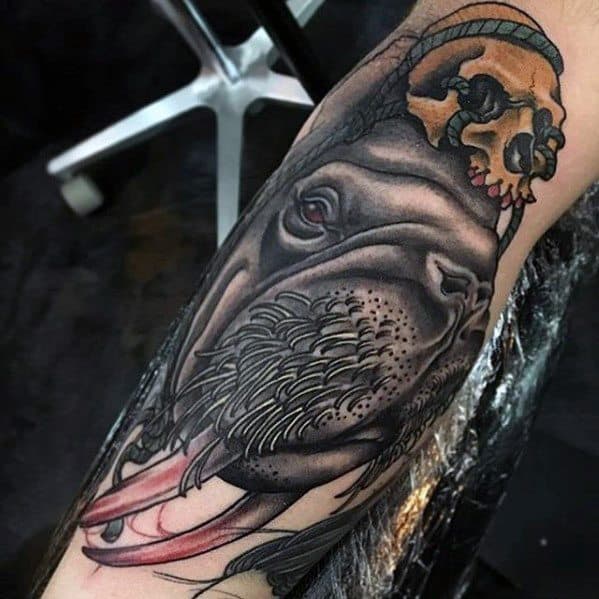 Creative Walrus With Skull Forearm Tattoos For Men