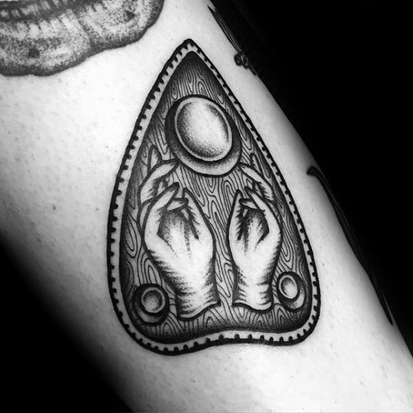 Creative Wood Pattern Forearm Planchette Tattoos For Men