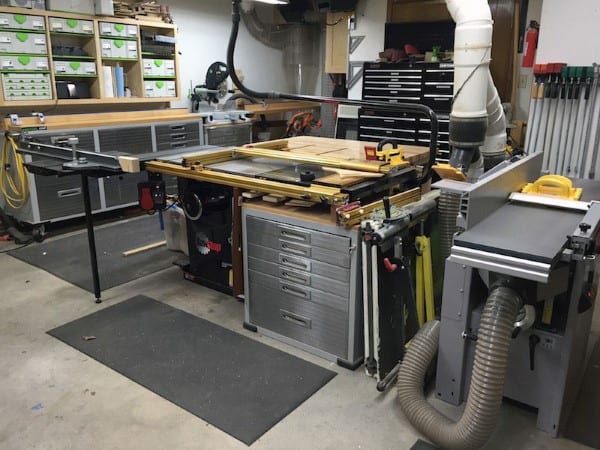 modern table saw setup home garage