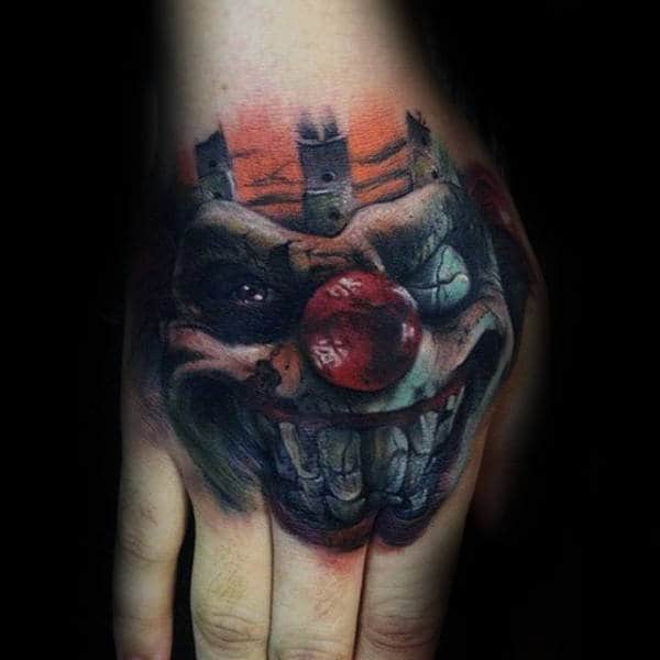 Creepy Clown Mens Hand Tattoo