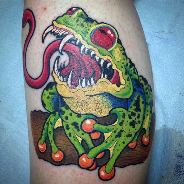 Creepy Frog Mens Leg Tattoo Deisgns