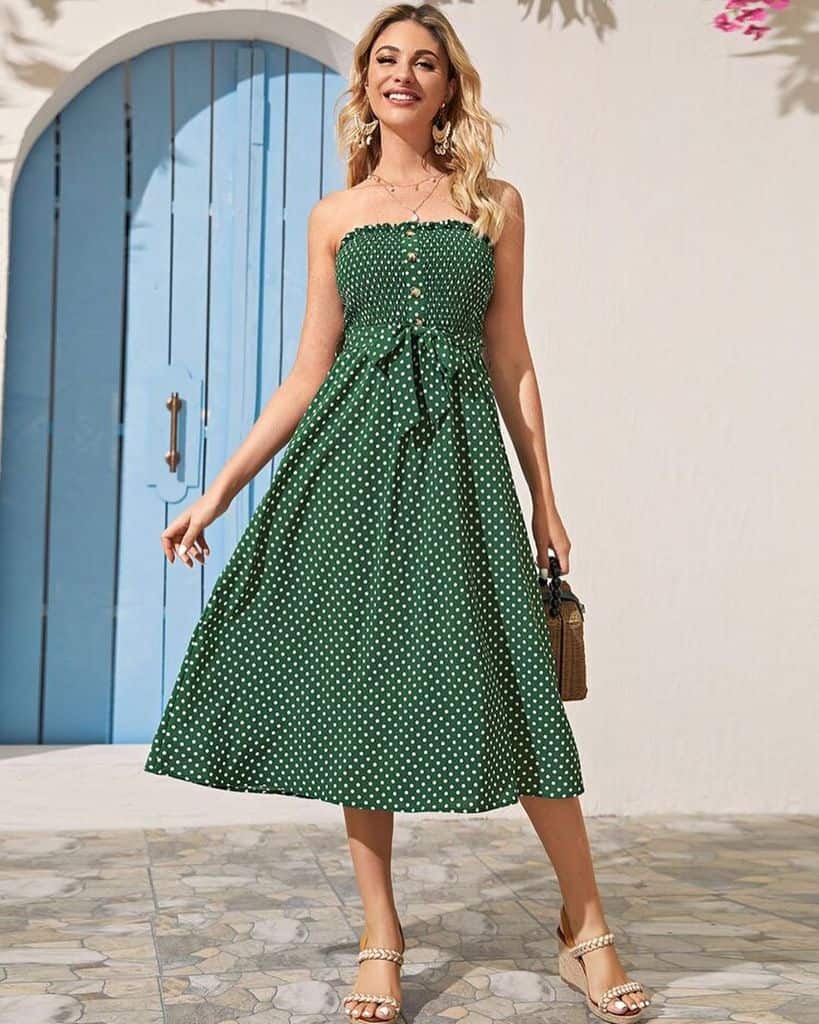 Cropped Top Polka Dot Dress Outfit