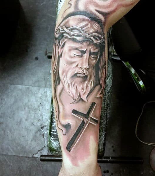 Cross And Lord Religious Tattoo Male Sleeves