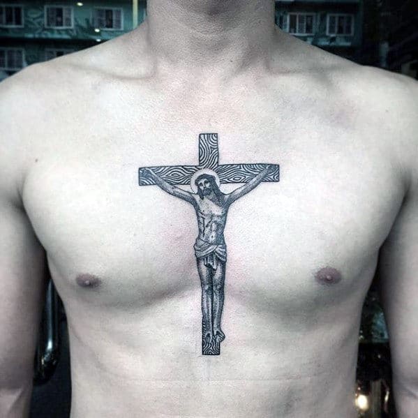 Cross In Middle Of Chest Guys Jesus Tattoo Ideas