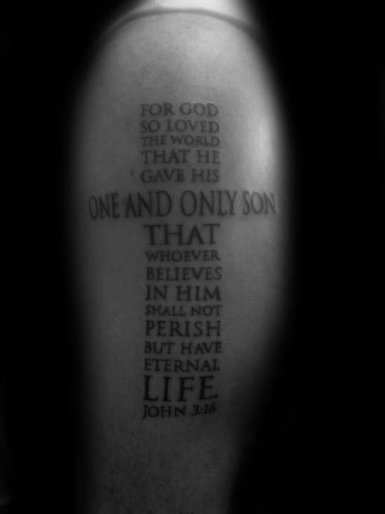 Cross John 316 Bible Verse Mens Religious Tattoo On Arm