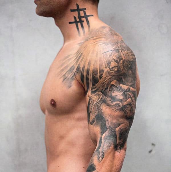 Cross Side Of Neck Tattoo