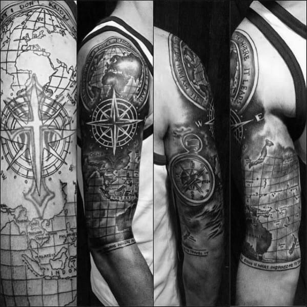 Cross Tattoo Cover Up Nautical Themed Sleeve Mens Tattoo Ideas