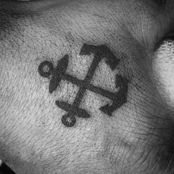 Crossed Anchor Small Mens Navy Hand Tattoos With Black Ink