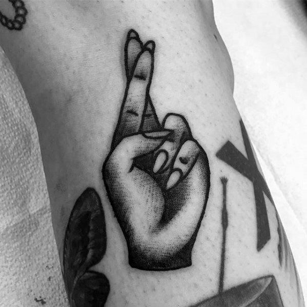 Crossed Fingers Arm Good Luck Tattoo Ideas For Males