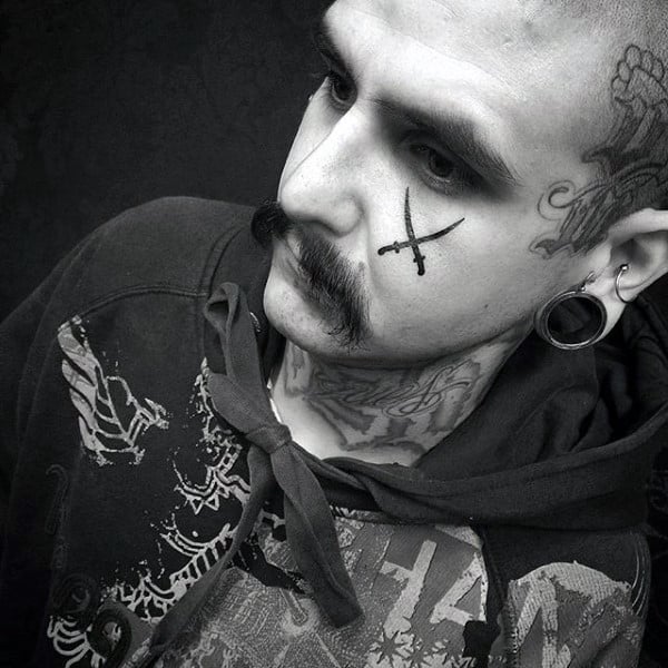 Crossed Swords Guys Face Tattoos