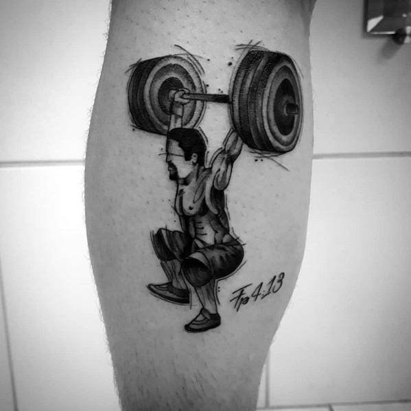 Realistic tattoo of a weightlifter performing an overhead squat, symbolizing strength, discipline, and dedication to Olympic lifting and CrossFit.