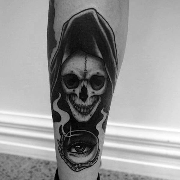 Crystal Ball Tattoo Ideas For Males On Back Of Leg