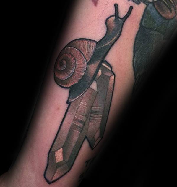 Crystals Forearm Mens Snail Tattoo Ideas