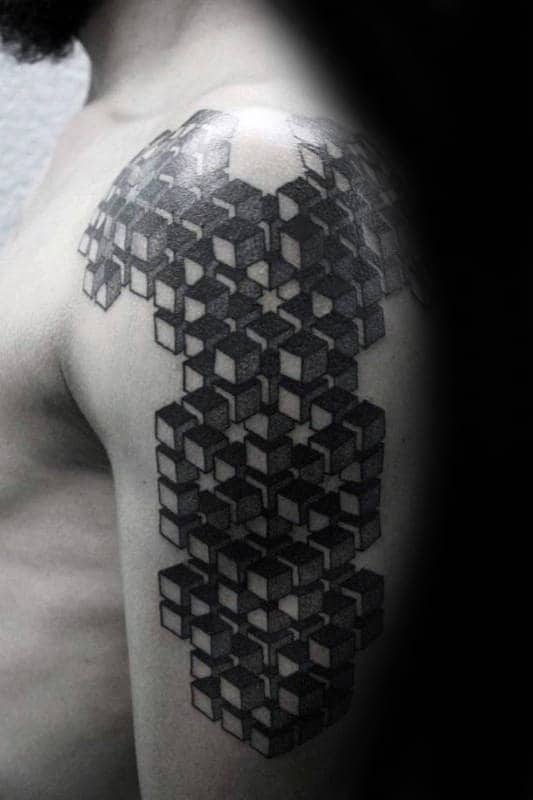 Cube Factal Mens Geometrical Tattoo Ideas On Arm