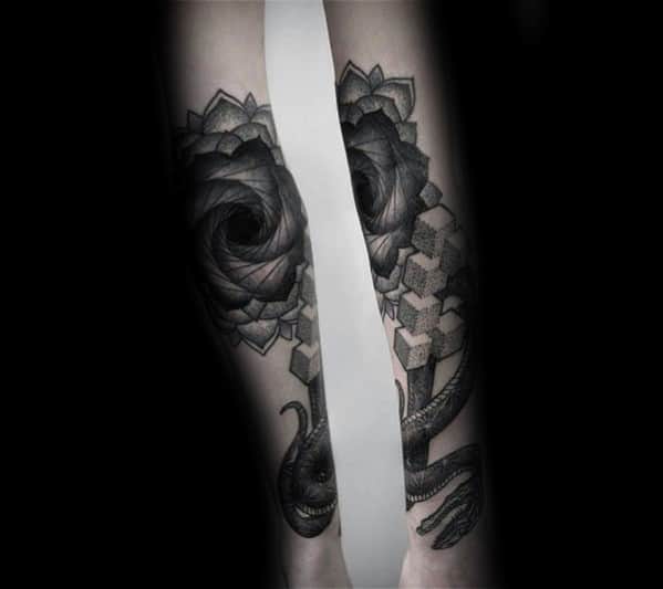 Cubes 3d Geometric Rose Mens Dotwork Tattoos