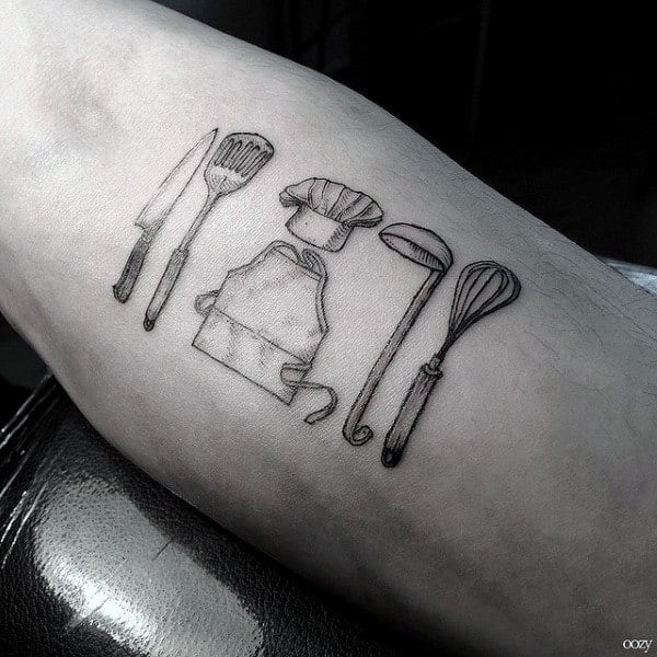 Culinary Themed Mens Chef Knife Arm Tattoos