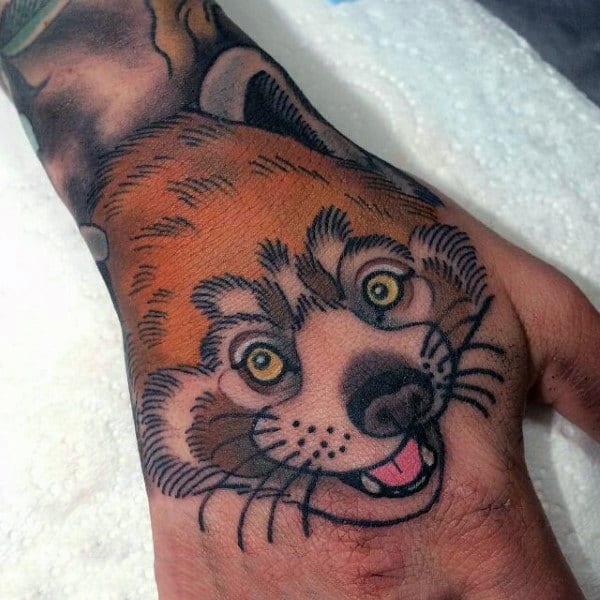 Cunning Orange Fox Head Tattoo Mens Hand